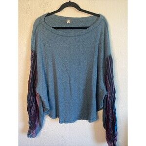 We The Free Sweater Boho thermal Paisley patchwork Drop Shoulder M hippie